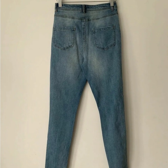 Missguided Sinner High waisted Ripped Fray Hem Skinny Blue Jeans Size 10 W28 - Picture 4 of 4